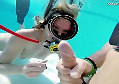 Girl underwater wearing mask